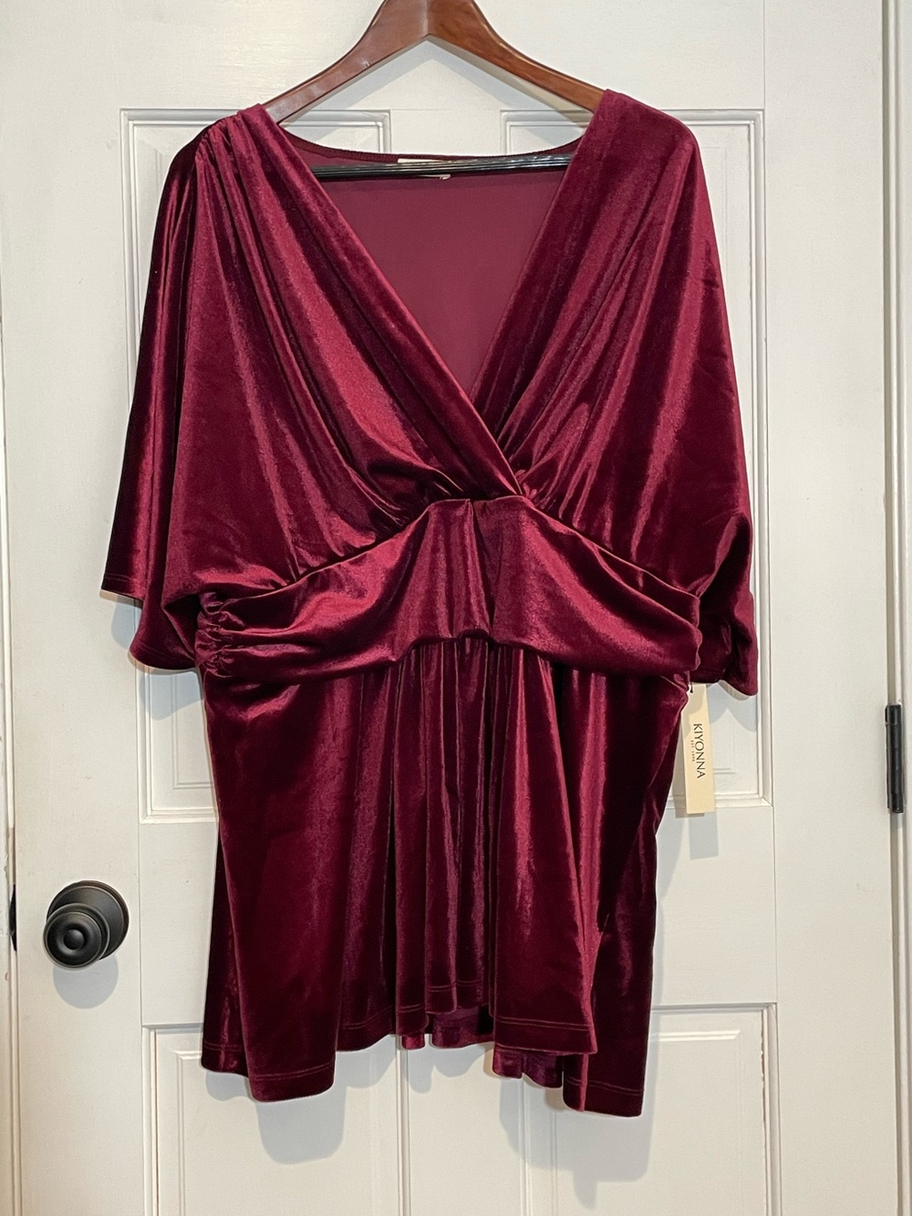 NWT Kiyonna Maroon Velvet-Look Top empire waist Sz 3X